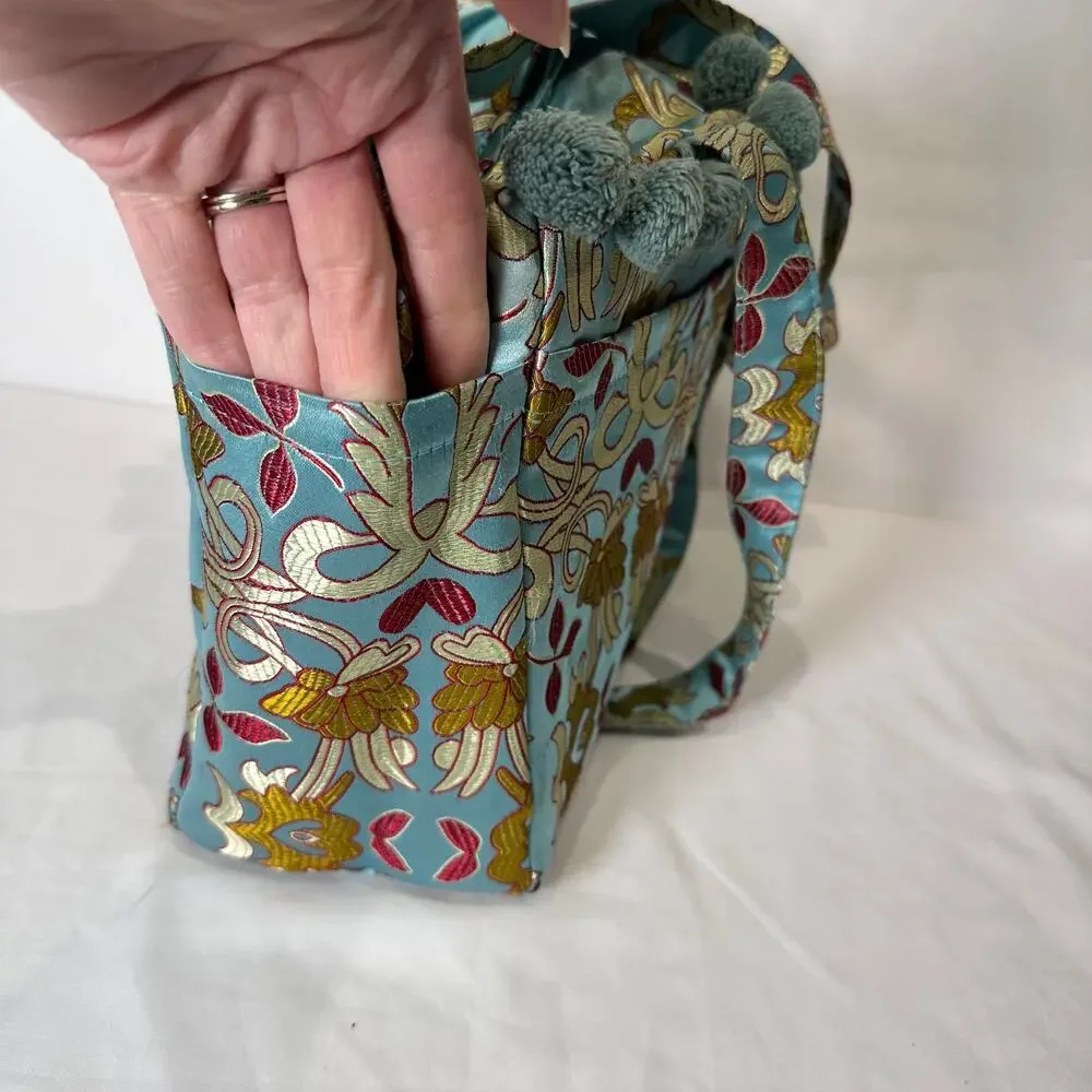 Vintage Petunia Pickle Bottom Purse Toddler Tote Diaper Bag Dressy Pom Poms